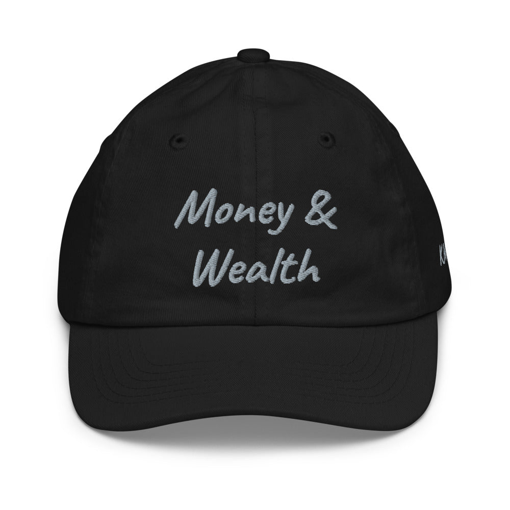 Money & Wealth In Silver Embroidery on Youth Baseball Cap