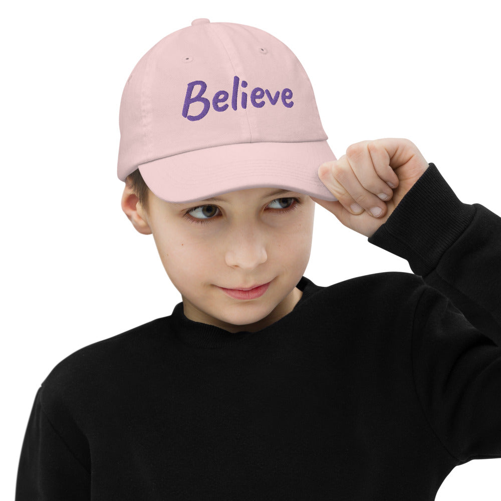 Believe In Amethyst Embroidery on Youth Baseball Cap