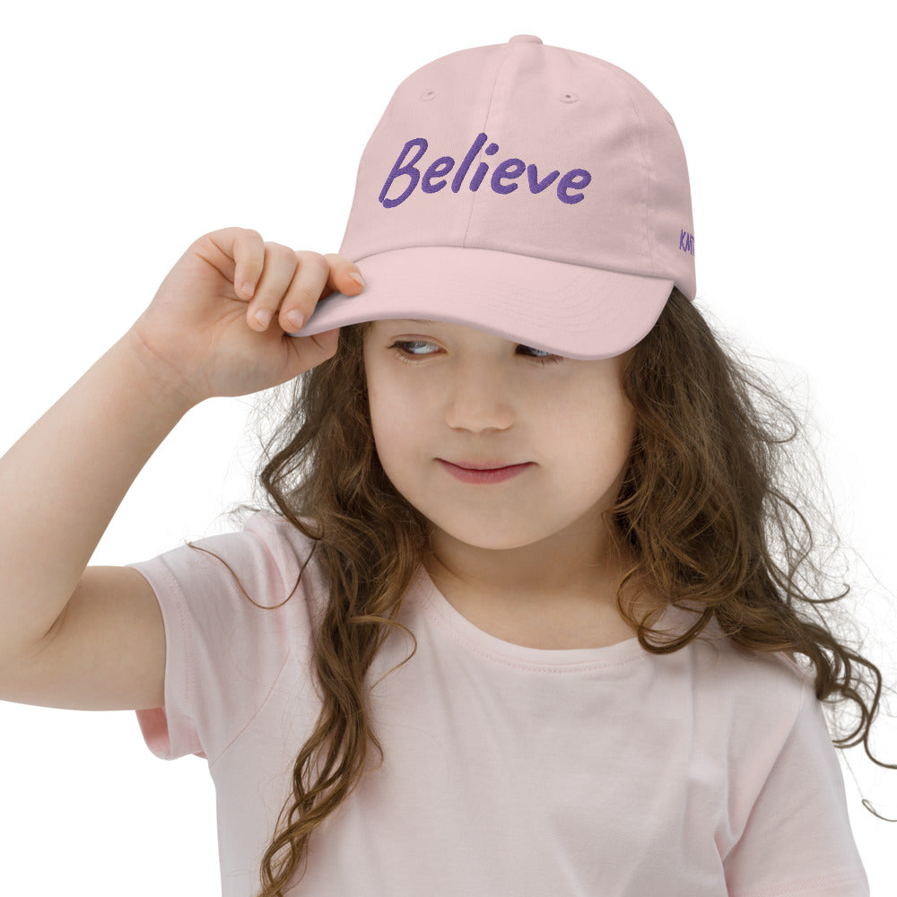 Believe In Amethyst Embroidery on Youth Baseball Cap