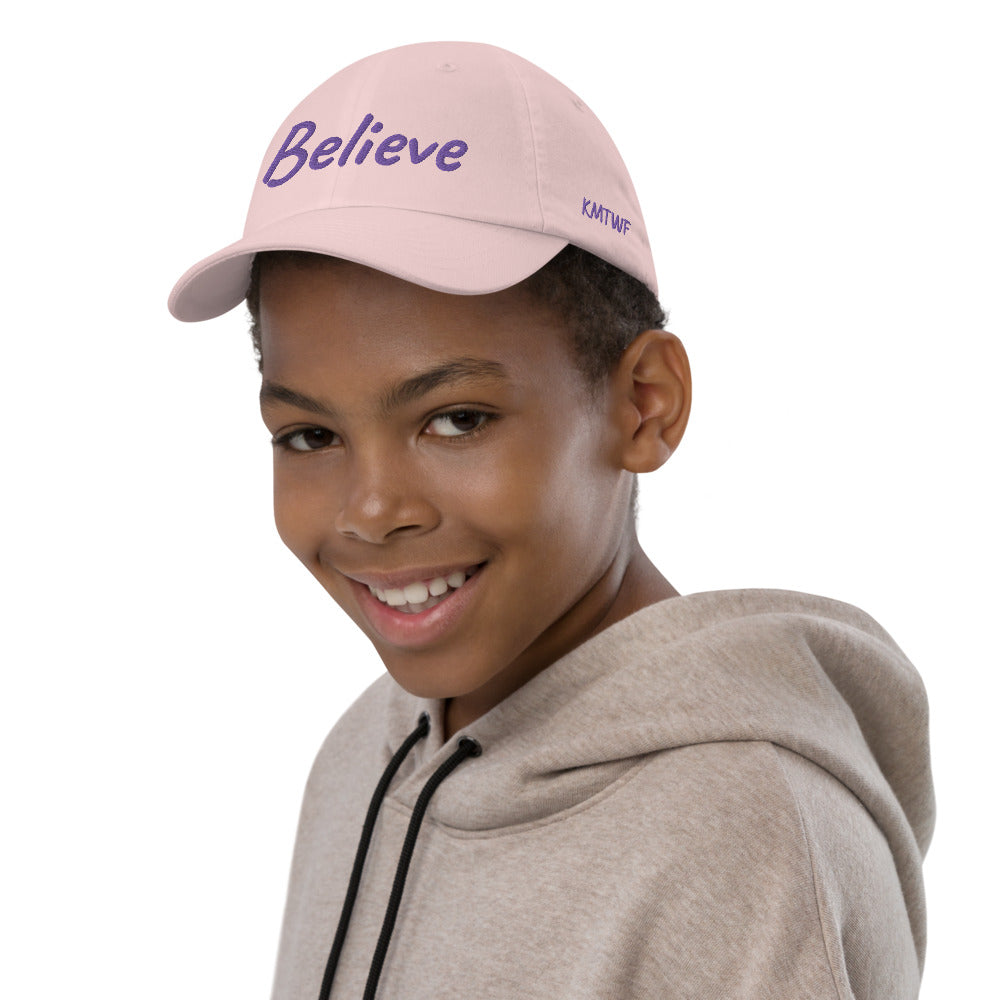 Believe In Amethyst Embroidery on Youth Baseball Cap