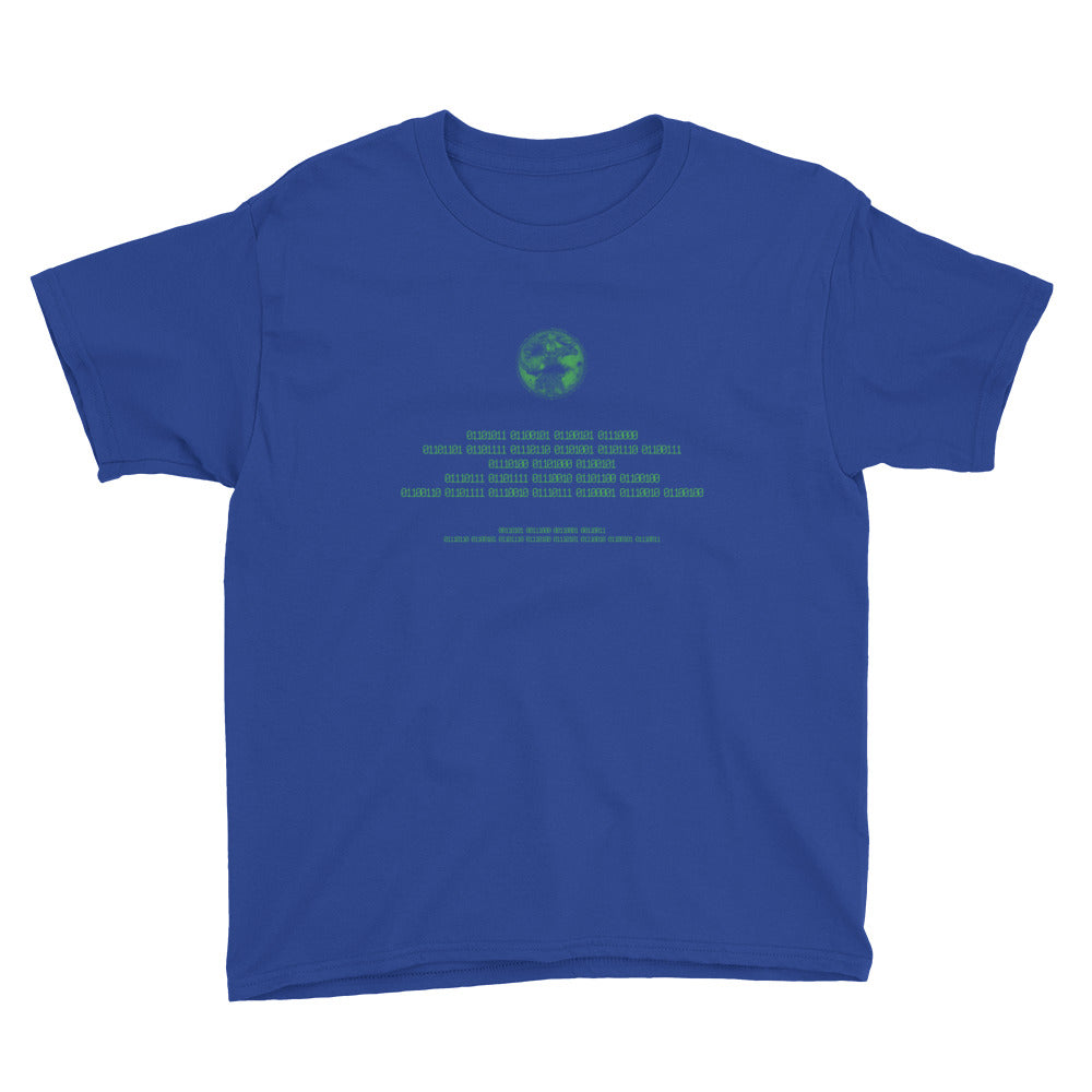 Binary Instructions To Keep Moving The World Forward With Vitruvian Earth In Green on Youth Short Sleeve T-Shirt