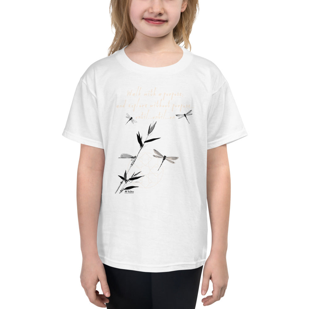 Walk With A Purpose Haiku With Dragonfly on Youth Short Sleeve T-Shirt