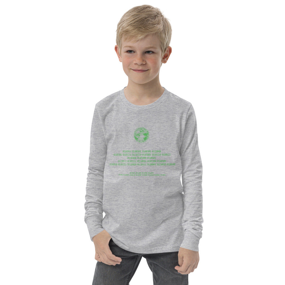 Binary Instructions To Keep Moving The World Forward With Vitruvian Earth In Green on Youth Long Sleeve T-Shirt