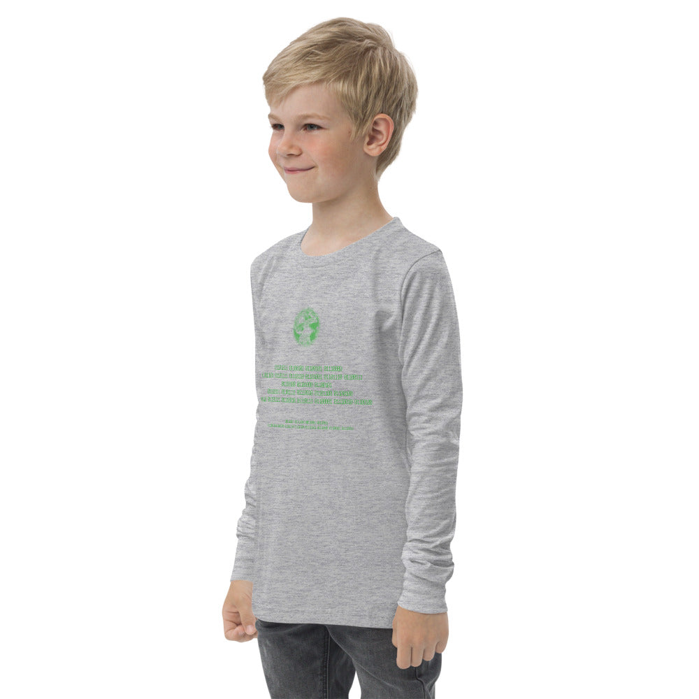 Binary Instructions To Keep Moving The World Forward With Vitruvian Earth In Green on Youth Long Sleeve T-Shirt