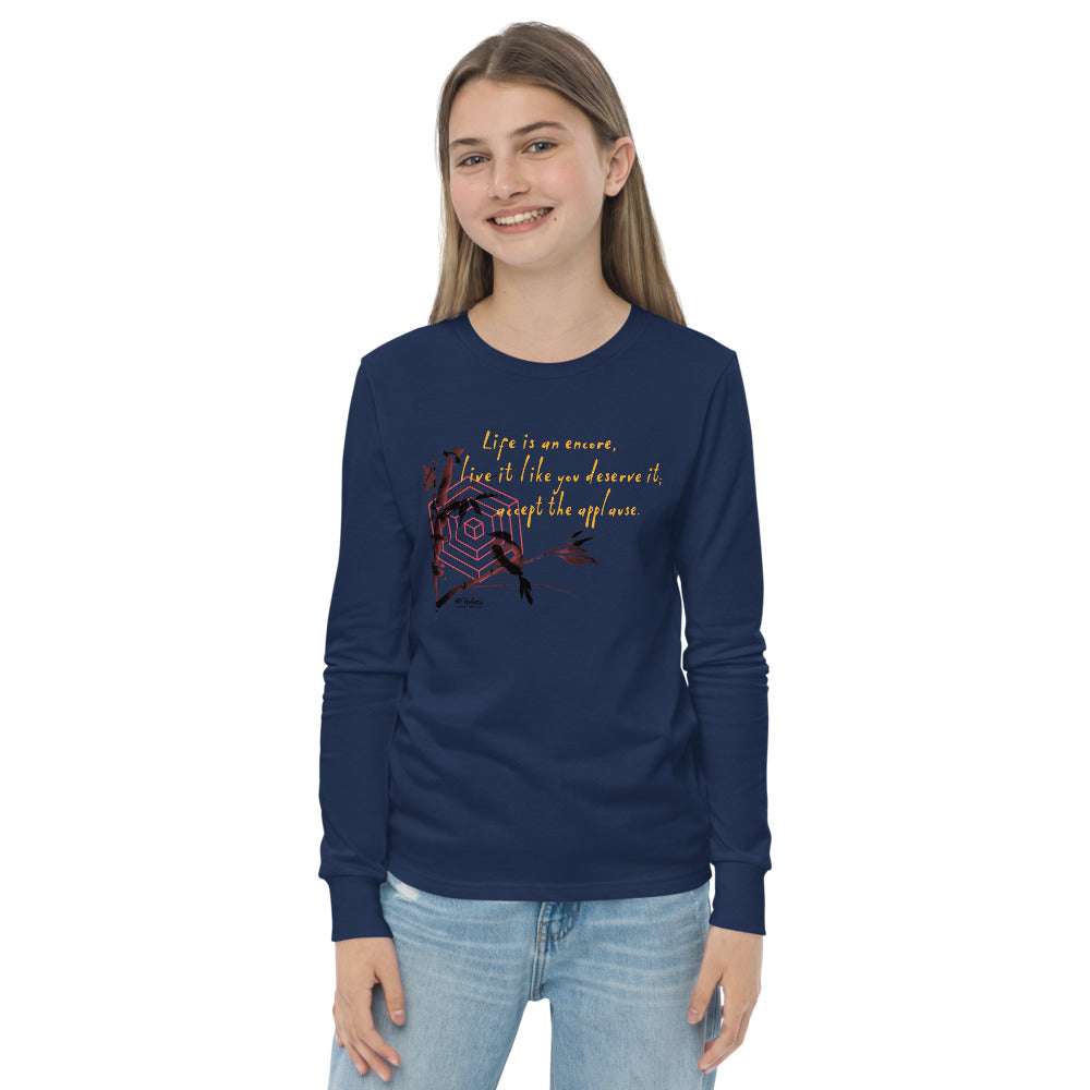 Life Is An Encore Haiku With Wren on Youth Long Sleeve T-Shirt