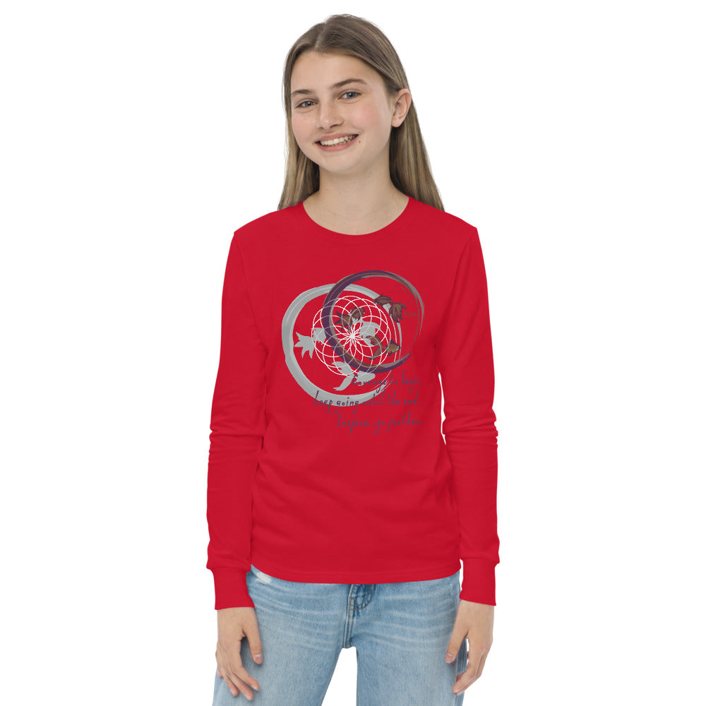 Courage To Begin Haiku With Fish on Youth Long Sleeve T-Shirt