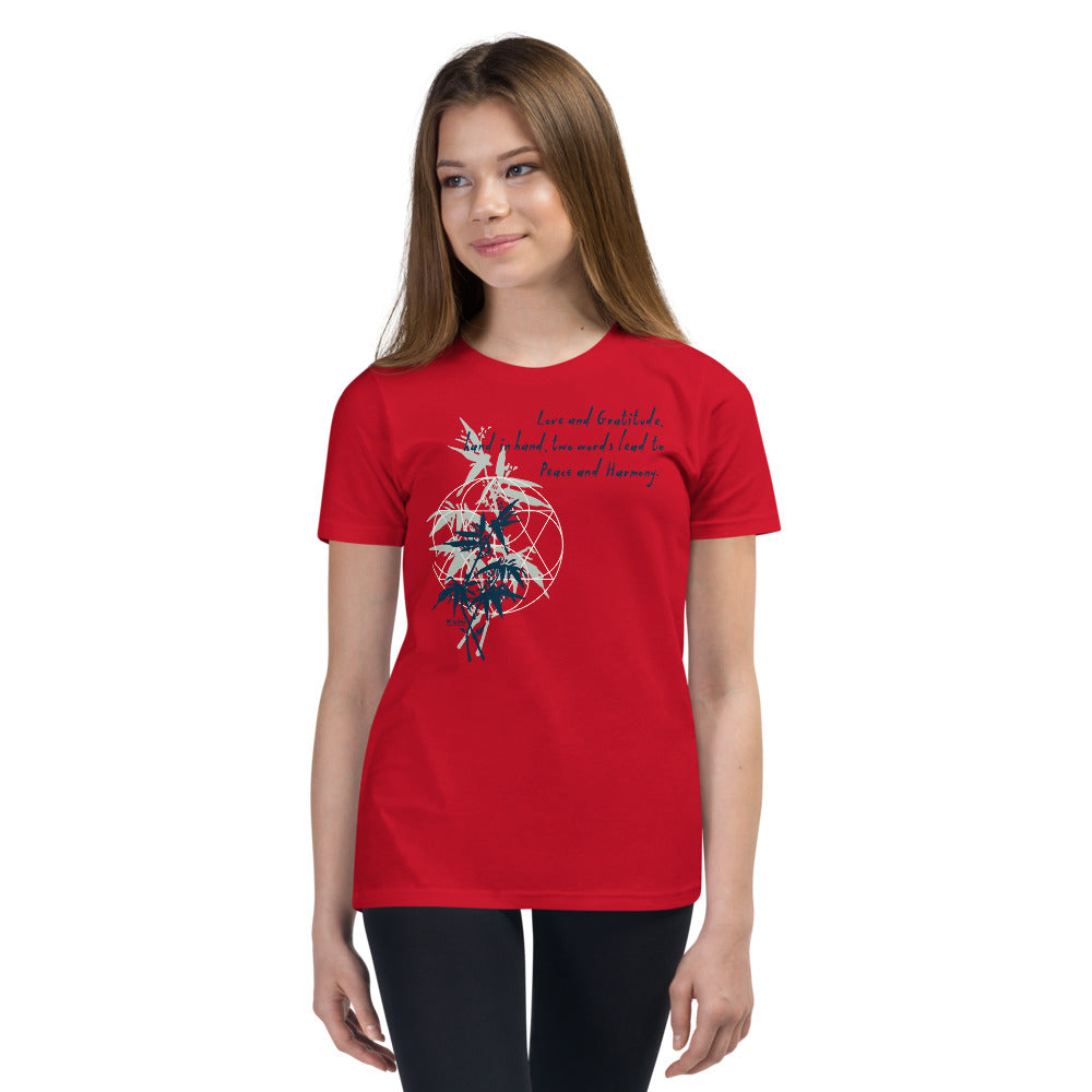 Love Gratitude Peace Harmony Haiku With Bamboo on Youth Premium T-Shirt