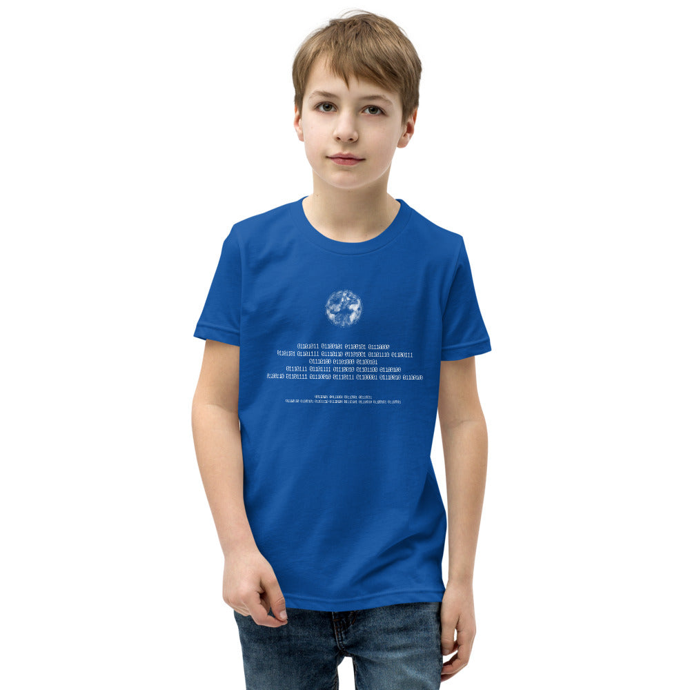 Binary Instructions To Keep Moving The World Forward With Vitruvian Earth In White on Youth Premium T-Shirt