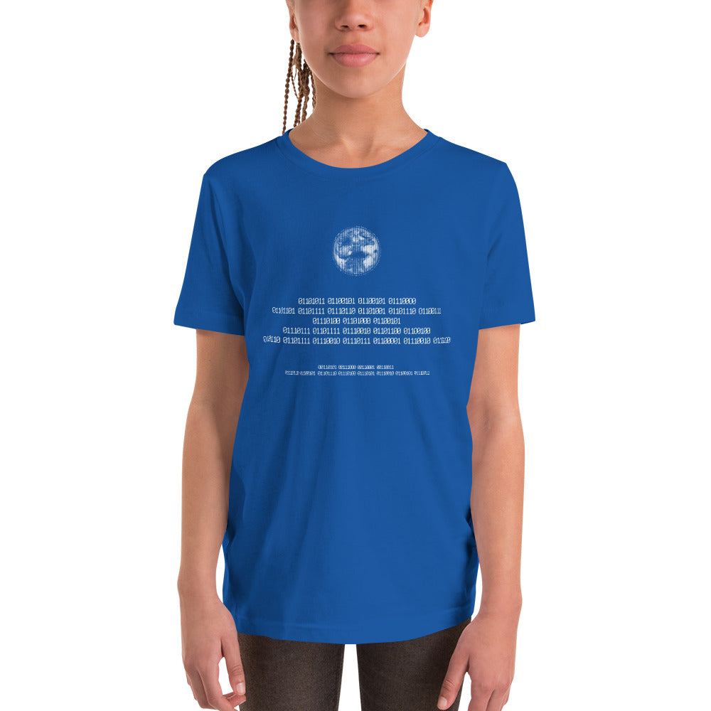 Binary Instructions To Keep Moving The World Forward With Vitruvian Earth In White on Youth Premium T-Shirt